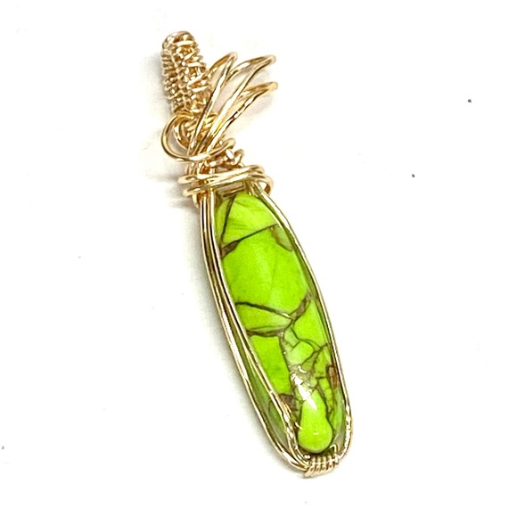 HANDCRAFTED Maverick Composite Cabochon Hand Wrapped Gold Plate Pendant Jewelry - Picture 10 of 10